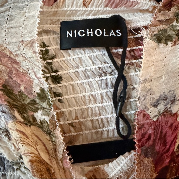NICHOLAS Floral Silk Kaija Blouse Smocked High Neck Long Sleeve NWOT Small - Picture 5 of 9
